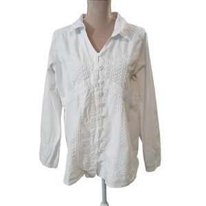 Novica White Embroidered Shirt Long Sleeve V Neck Casual Top Women's Western